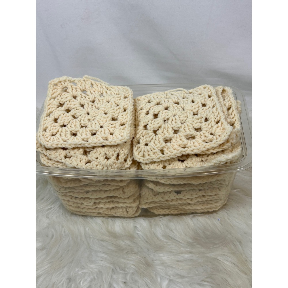 35 Handmade Crochet Granny Squares Cream Off White DIY Blanket Quilt 5x5